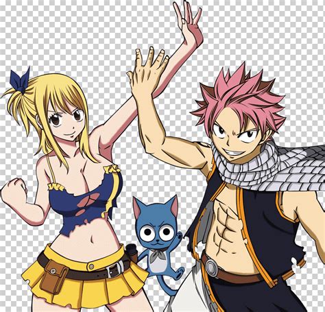 Natsu y Lucy celebrando una victoria