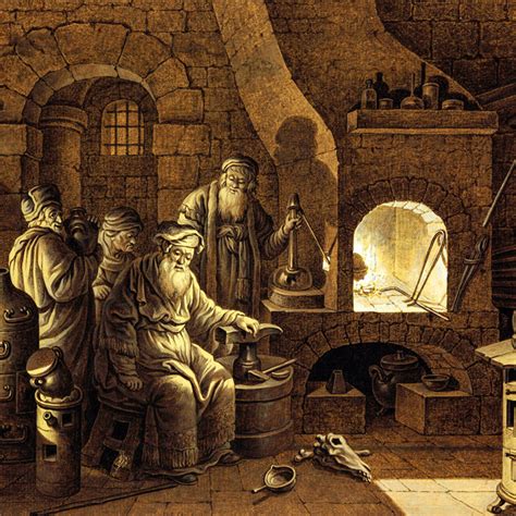 Ilustración de un alquimista creando la Piedra Filosofal