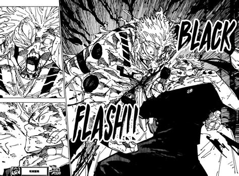 Yuji Itadori conectando un Black Flash a Sukuna
