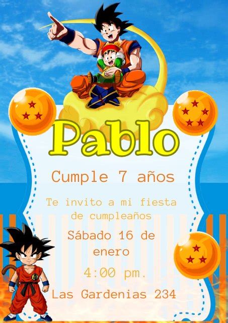 Invitaciones temáticas de Dragon Ball