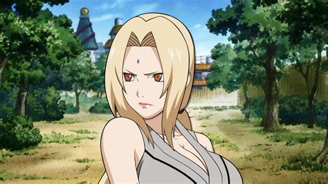 Ilustración de Tsunade con su marca de Sello de la Oscuridad en la frente.