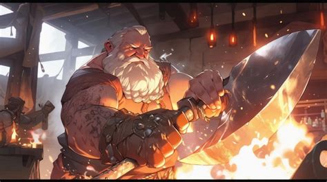 El herrero enano Hanarr forjando la Armadura del Berserker