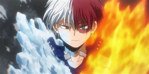 Shion Todoroki con su quirk de hielo y fuego