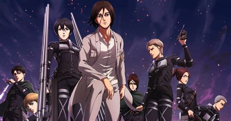 Personajes principales de Shingeki no Kyojin en una pose de batalla