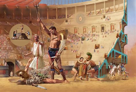Ilustración de la batalla en el Coliseo con varios personajes