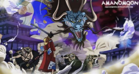 Kaido en su forma de dragón atacando a Luffy