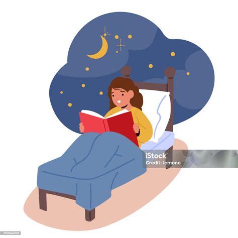Ilustración de una persona acurrucada en la cama con un libro y una taza de té.