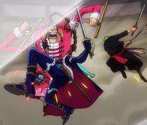 Apoo atacando a Zoro y Drake