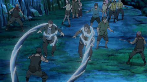 Ilustración de un ninja utilizando la técnica Suiton: Mizu no muchi