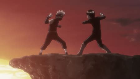 Kakashi y Guy compitiendo en una carrera