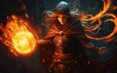 Ilustración de Akito realizando gestos para lanzar un hechizo de fuego