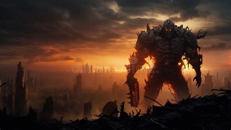 Ilustración del Fénix en su forma gigante, destruyendo la ciudad.