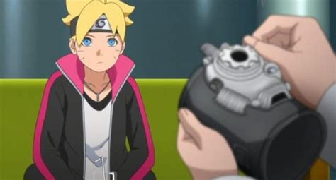 Boruto usando una herramienta científica ninja contra Momoshiki