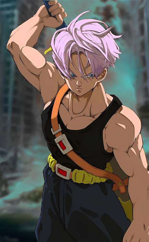 Arte conceptual de Trunks del Futuro enfrentando a Goku Black