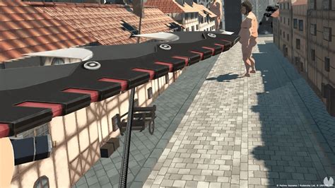 Jugador utilizando el equipo de movilidad omnidireccional en un entorno de Attack on Titan VR