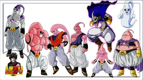 Ilustración de las diferentes formas de Majin Buu