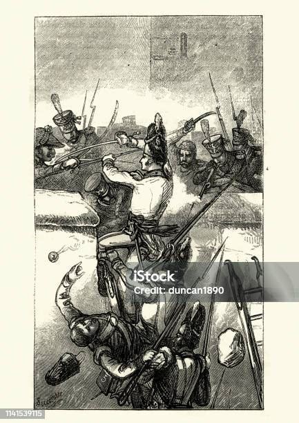 Ilustración de un titán atacando a soldados