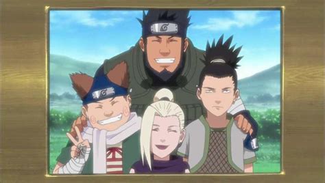 El Equipo Diez (Shikamaru, Choji, Ino) junto a Asuma Sarutobi