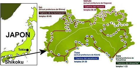 Mapa de la ruta de peregrinación de Shikoku