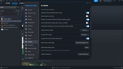Interfaz de Steam con opción de cambio de idioma