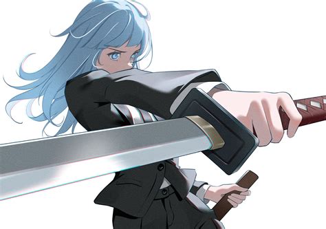 Ilustración de Kasumi Miwa utilizando su katana en combate