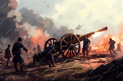 Ilustración de cañones antiguos defendiendo una muralla.