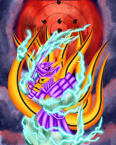 Naruto en Modo Kurama fusionado con Sasuke en Susanoo