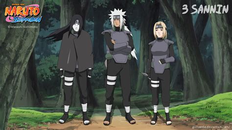 Los tres Sannin con Hiruzen Sarutobi