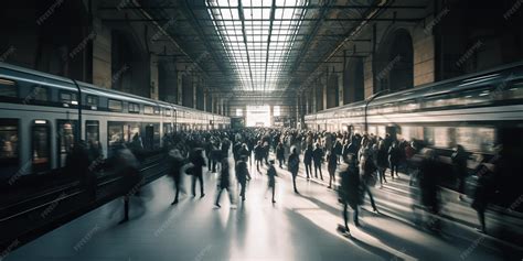 Estación de tren con multitud