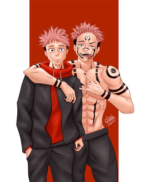Ilustración de Yuji Itadori y Ryomen Sukuna de Jujutsu Kaisen