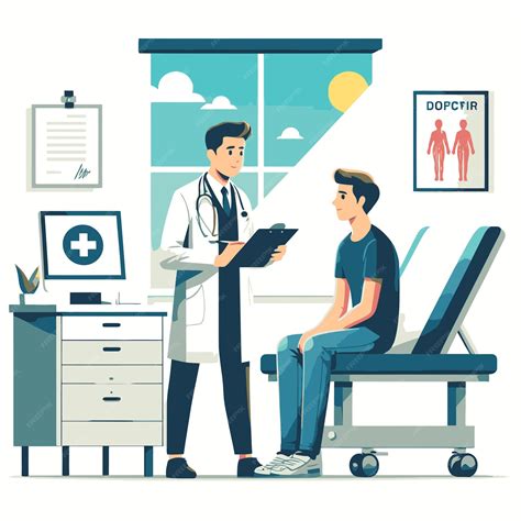 Ilustración de un médico revisando a una paciente en su habitación.