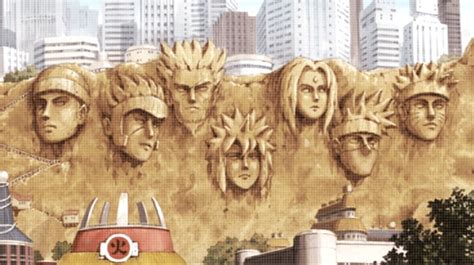 Montaña con las caras de los Hokage talladas en Konoha