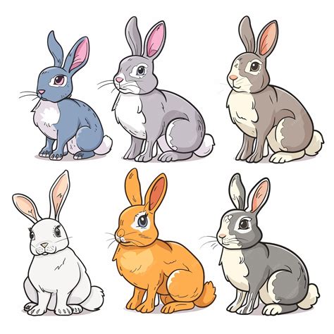 Ilustración de varios conejos con nombres populares