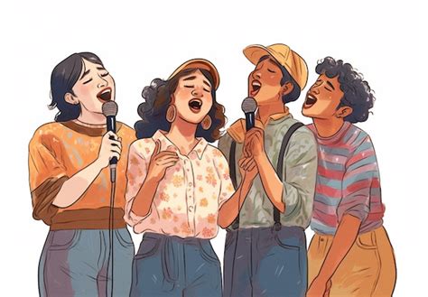 Ilustración de un grupo de chicas cantando en un escenario
