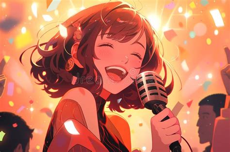 Chica cantando en un escenario de anime