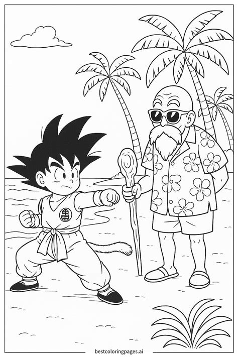Maestro Roshi enseñando el Kamehameha a Goku