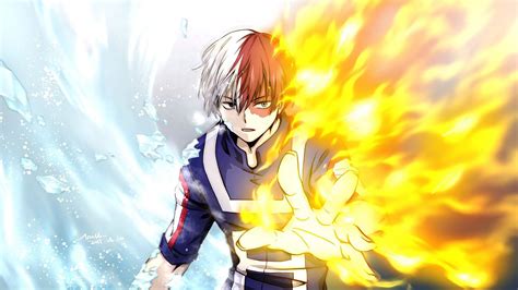 Ilustración de Todoroki con fuego y hielo