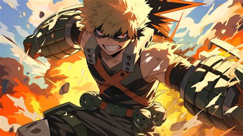 Ilustración de Katsuki Bakugou usando Howitzer Impact