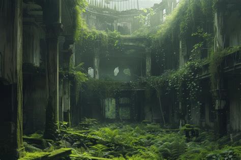 Ruinas de una ciudad con vegetación creciendo sobre ellas