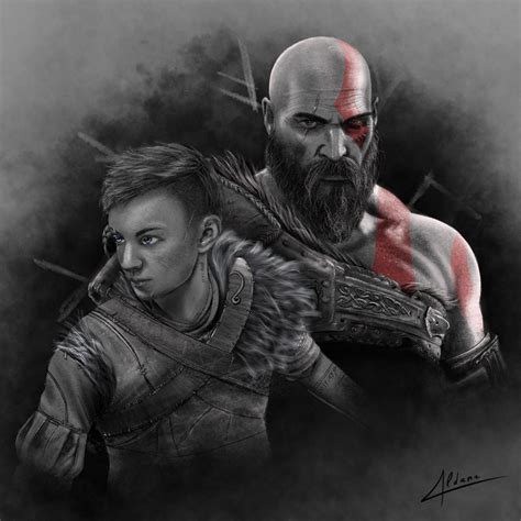 Ilustración de Kratos enfrentándose a un Berserker