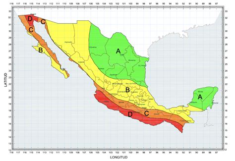 Esquema de zonificación sísmica de México