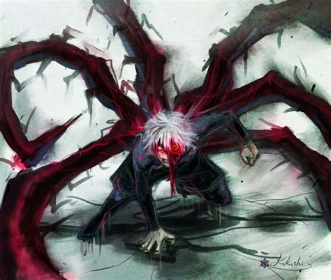 Ken Kaneki en su forma Kakuja con una expresión de dolor y locura