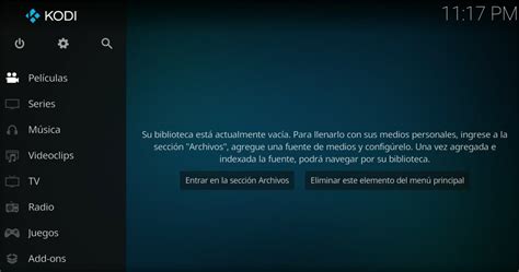 Interfaz de Kodi mostrando la biblioteca de series