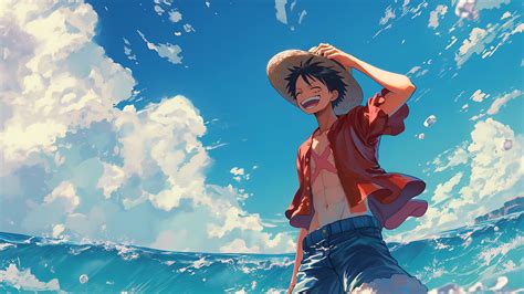 Representación de Monkey D. Luffy cayendo del cielo para proteger a Nami.