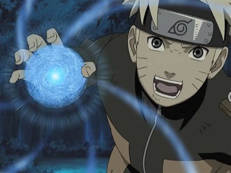 Naruto mostrando el Rasengan a Tsunade