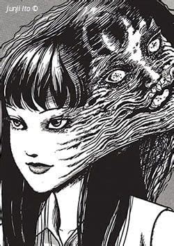 Ilustración de Junji Ito con personajes icónicos como Tomie y Uzumaki