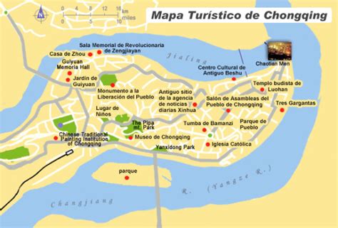 Mapa de Chongqing con puntos de interés marcados