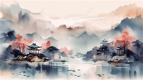 Paisaje de inspiración japonesa en estilo tinta