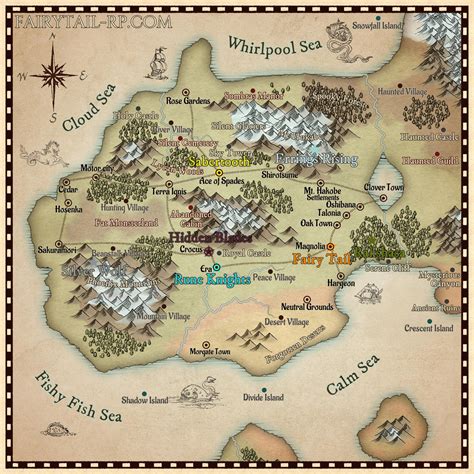 Mapa del mundo de Fairy Tail mostrando Fiore y Stella