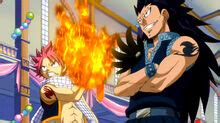 Ilustración de Natsu y Gajeel en plena batalla